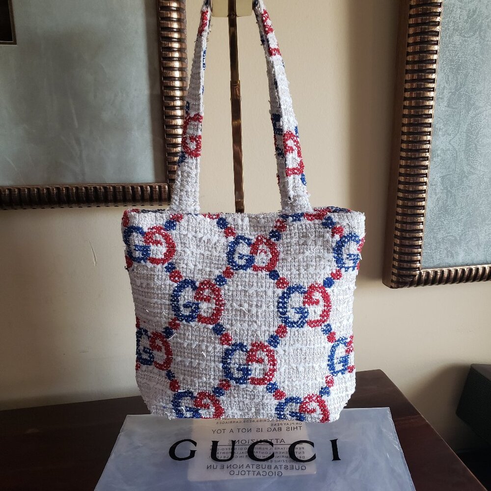 Gucci Beauty Cream Tote Bag with Red and Blue GG Accents (Adorable)